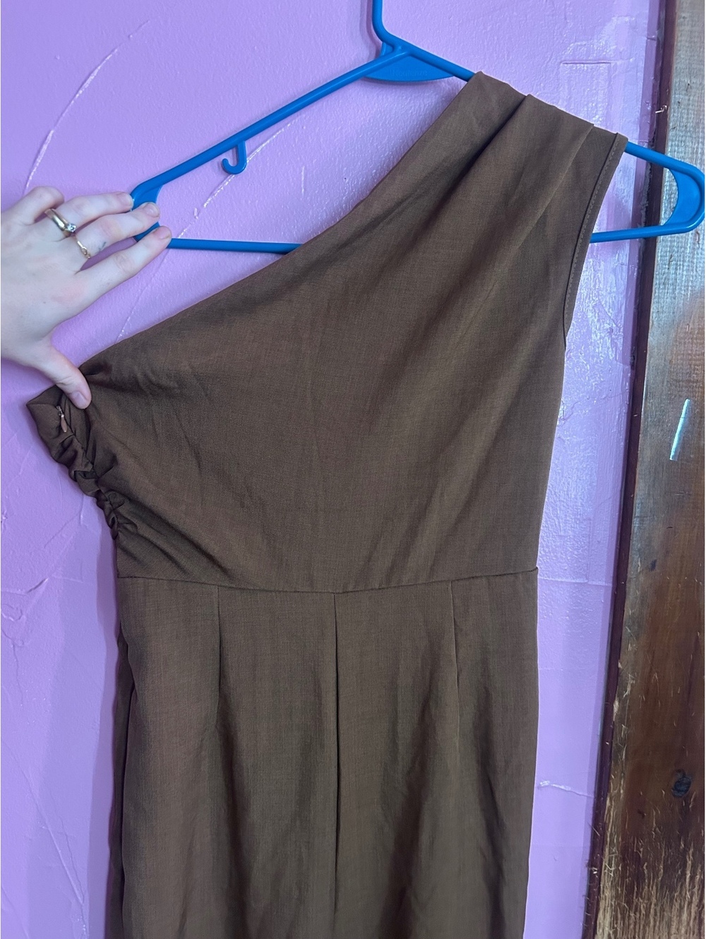 Brown One-Shoulder Jumpsuit with Wide Legs